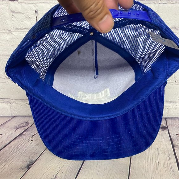 Vintage Trucker Hat Mesh Corduroy Rope Cap Snapback Blue UMA Engineering 90s - Picture 7 of 8